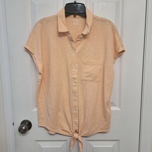 ❤️ Buffalo David Bitton Slub Knit Top Button Up Tie Front Blouse Small  Yellow